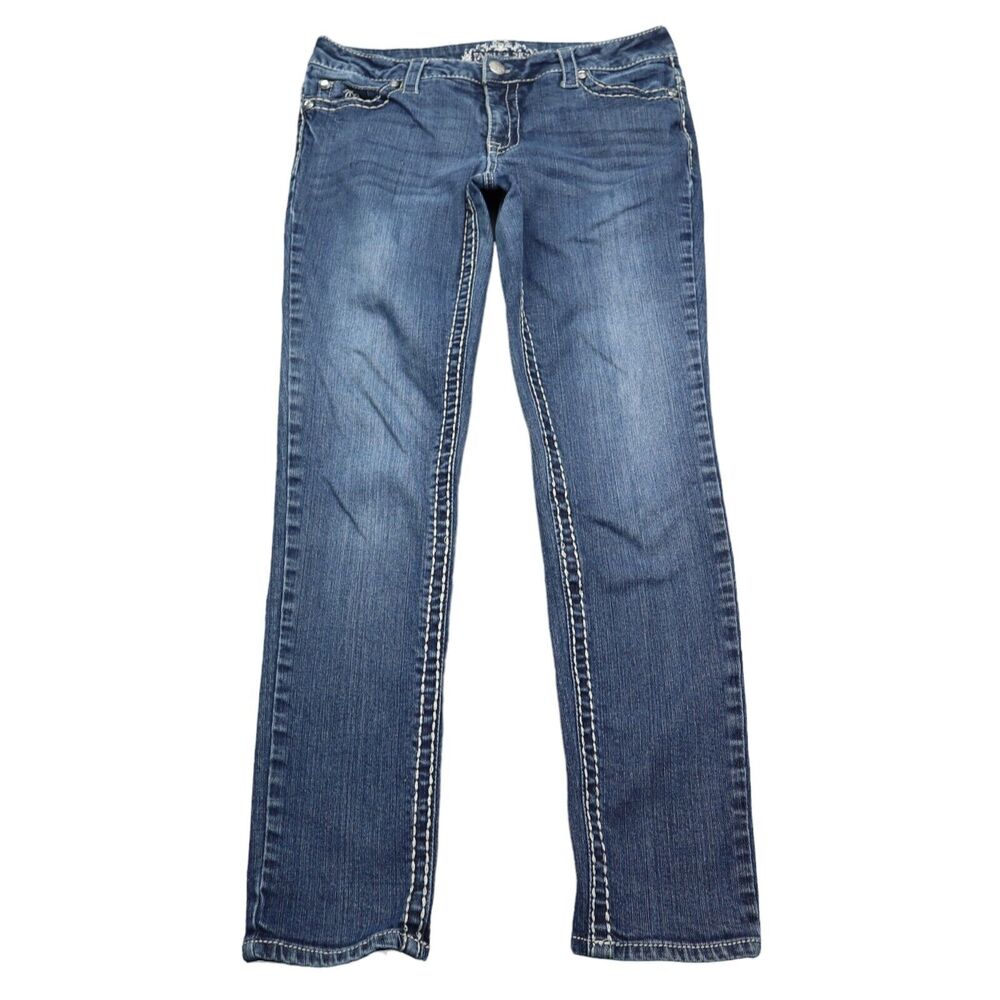 Paisley Sky Jeans Womens 8 Blue Skinny Low Rise Button Medium Wash Denim Pants
